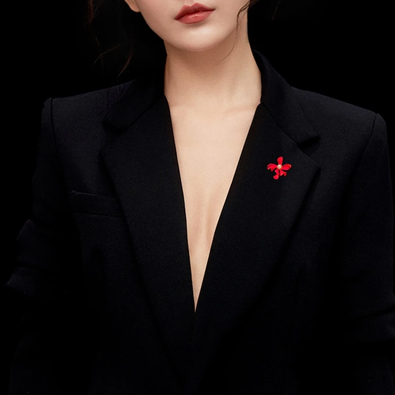 독특한 디자인 작은 붉은 꽃 브로치 고급 여성 핀 고정 옷 정장 장식, 라인석 보석 액세서리 웨딩