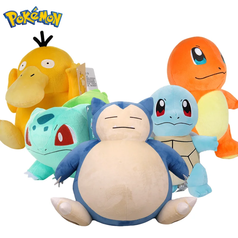 정품 포켓몬 피카츄 봉제 인형, 23-35cm, 잠만보, 꼬부기, 리자몽, 불바사우르스, 어린이용 귀여운 만화 선물