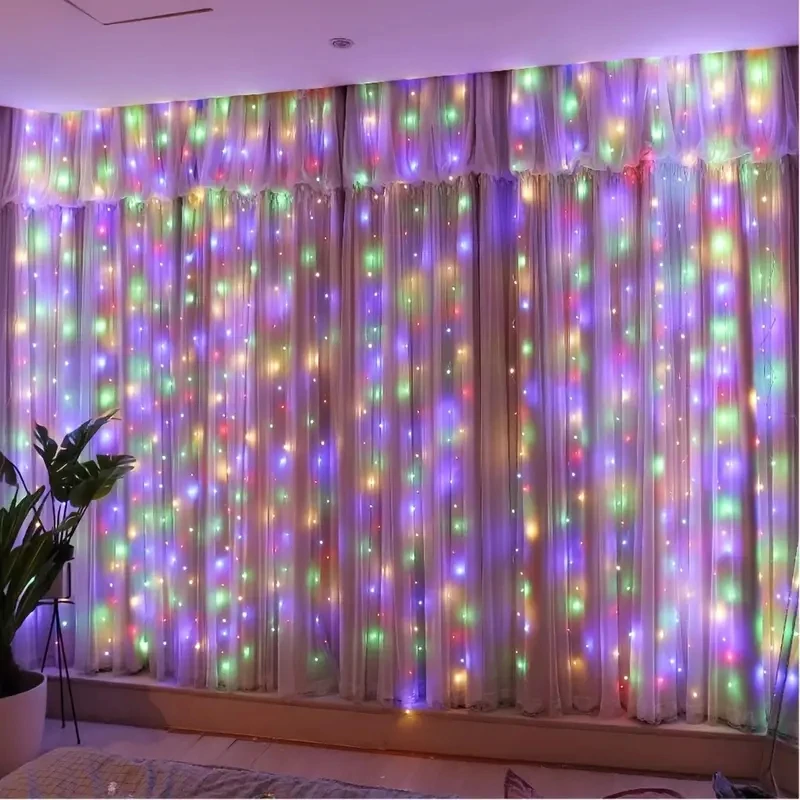 Description Picture 3 of item2025 Hanging Light LED Curtain String Lights USB Powered Fairy Lights Decor Indoor Wedding Party Christmas Tree 8 Modes Lighting