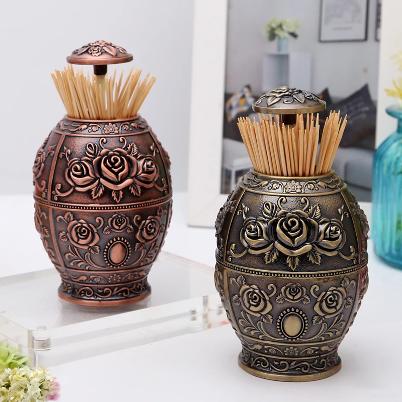 Hemoton Hand Painted Enameled Faberge Egg Style Retro Pop Up Toothpick Dispenser Toothpicks Case Storage Organizer Container Decoration for Kitchen