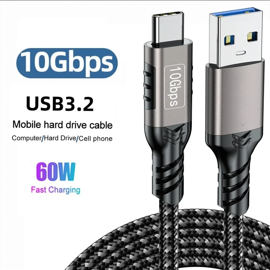 USB3.2 10Gbps USB A to USB C 3.2 Gen2 타입-C 케이블 데이터 전송 3A 60W QC 3.0 고속 충전 (아이폰, 맥북, SSD용)