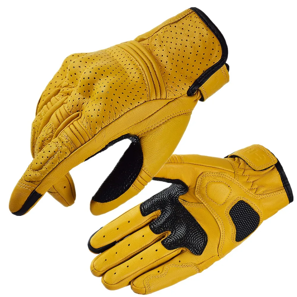 Silver Retro Real Leather Motorcycle Gloves Full Finger