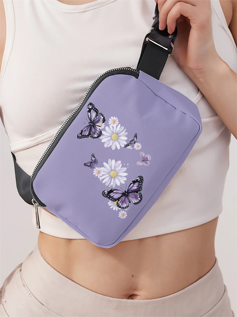 1pc，purple butterfly fashionable adjustable crossbody bag, neutral sports waist bag, suitable for running
