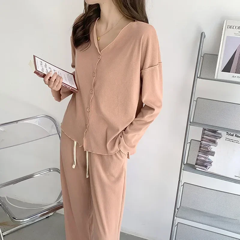 

Suit Sleeve Piece Women's Style Quality Sanding Thicken Pajama High Explosive 2 Cardigan Women Sets Sleepwear Loungewear Long