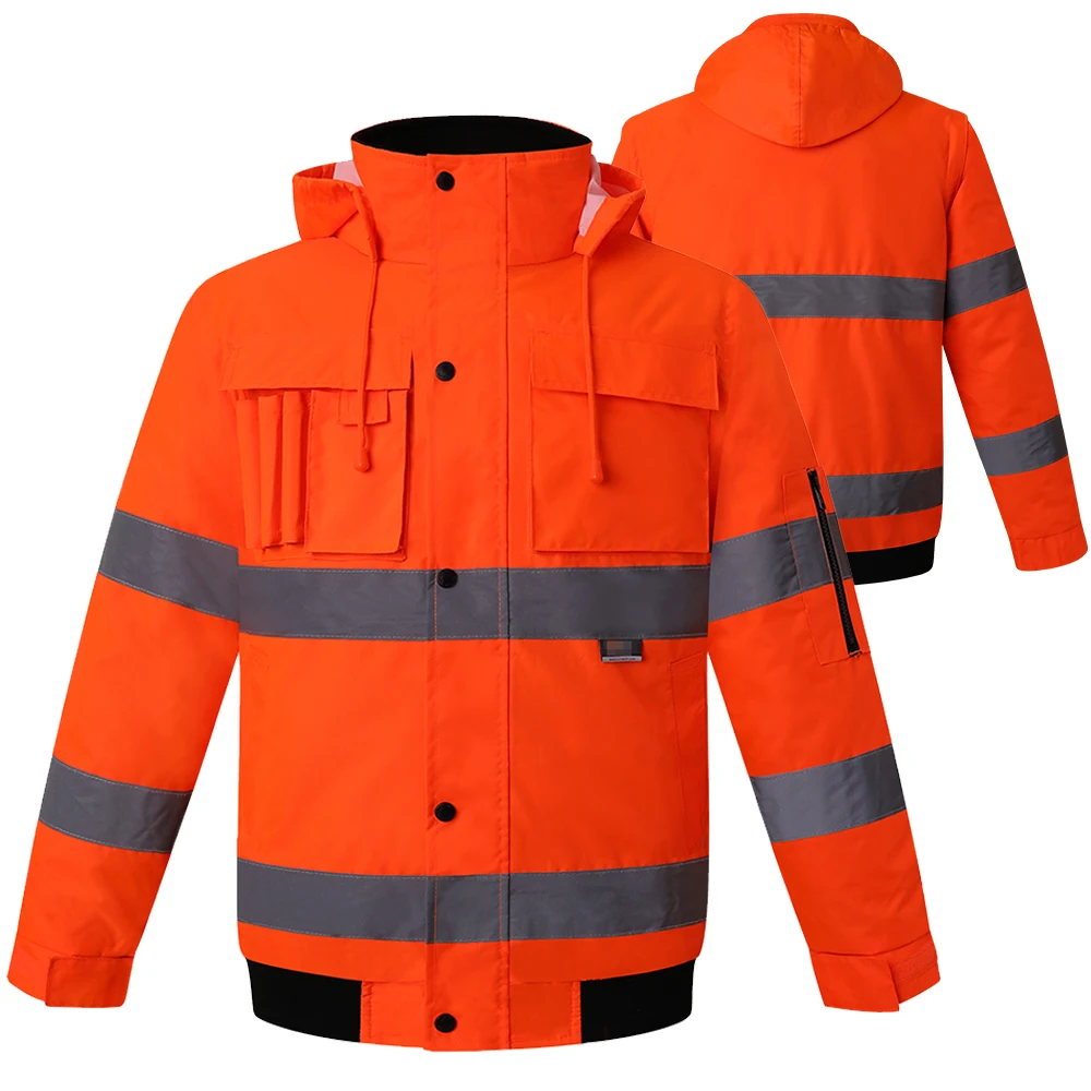 Reflektierende orange Jacke für die Arbeit Arbeits jacke für Männer mit  Reflektor Arbeits kleidung Bau Werkstatt Uniformen Männer Mechanick -  AliExpress