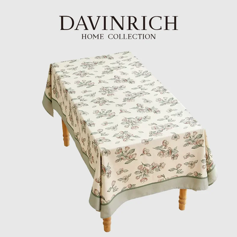 

DAVINRICH Peach Blossom Decorative Table Cloth American Pastoral Luxury Tablecloth Rectangular Runner For Kitchen Dining Banquet