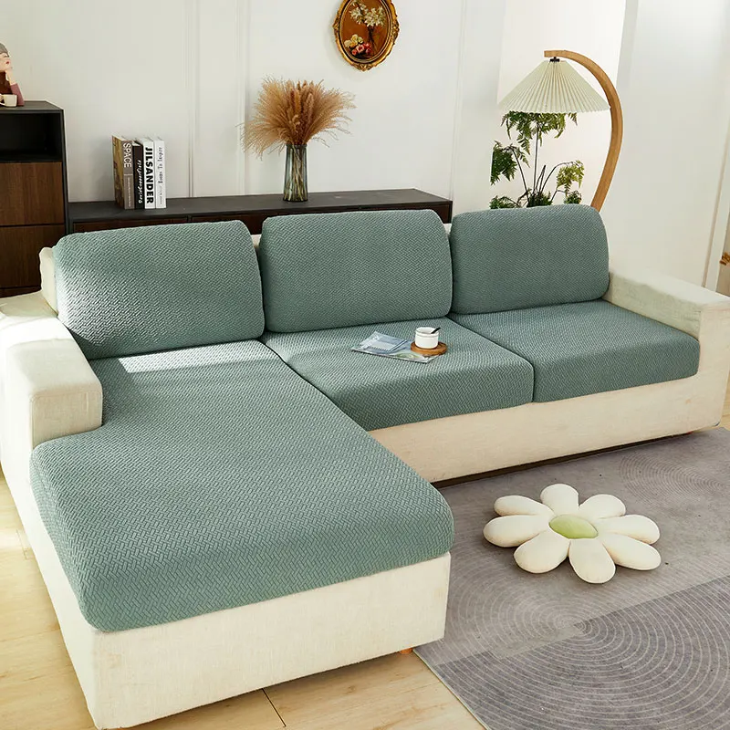Jacquard Fabric Solid Colors Sofa Seat Cover For Living Room Removable Couch Slipcover Thicken Elastic Furniture Protector 6