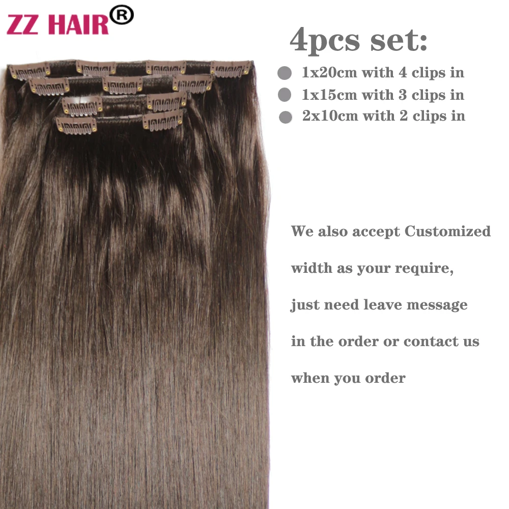 ZZHAIR Brazilian Human Remy Hair Extensions 16"-24" Clips-in 4pcs Set 80g-100g Four Pieces 1x20cm 1x15cm 2x10cm Natural