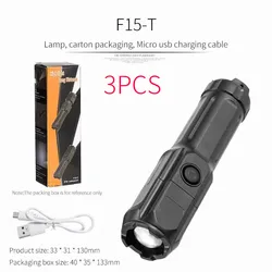 Rechargeable LED Tactical Flashlight with Telescopic Zoom and 4 Lighting Modes - Long - Range Waterproof Torch (F15 - T 3pcs)