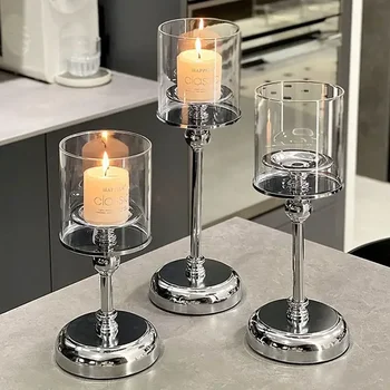 Nordic Style Candlestick Light Luxury Silver Candlestick Aromatherapy Candle Valentine's Day Decoration Candlelight Dinner Props