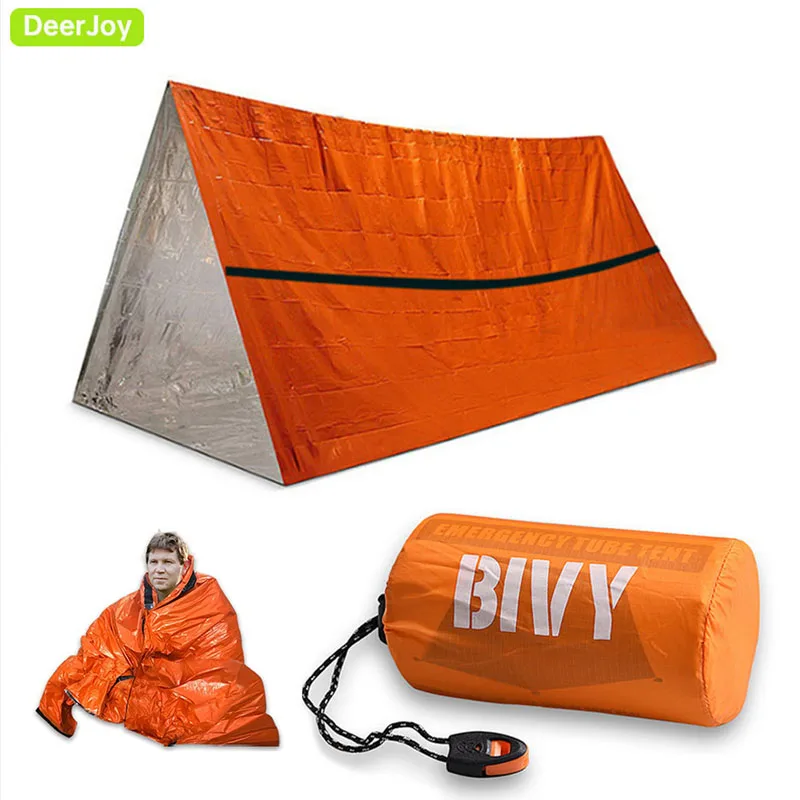 

2 Person Emergency Shelter Bivy Survival Tent Kit Mylar Tube Tent Sleeping Bag Waterproof Outdoor SOS Thermal Blanket Reusable