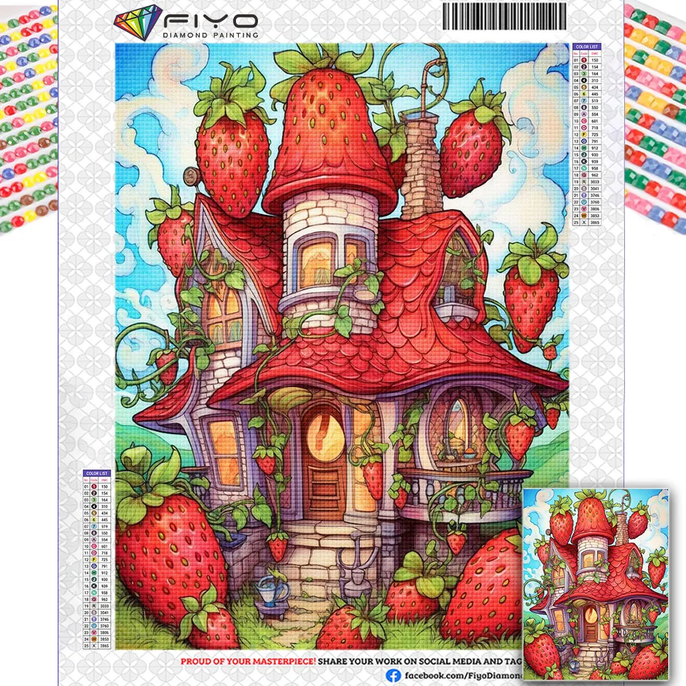 New Diy Diamond Painting Strawberry Houses Diamond Embroidery Building Landscape Mosaic Cross Stitch Kits Home Decoration