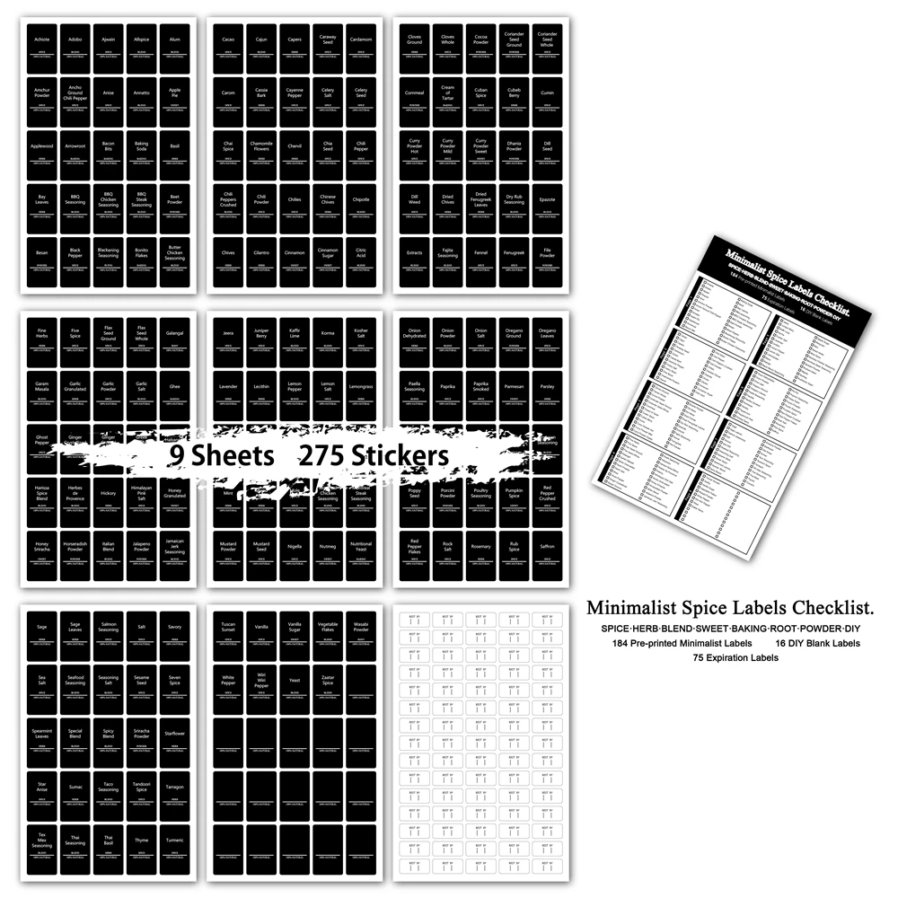 144/216/274/275Pcs Clear Stickers For Kitchen Ingredients Spice Labels Glass Jars Food Bottle Container Words Seasoning Marks