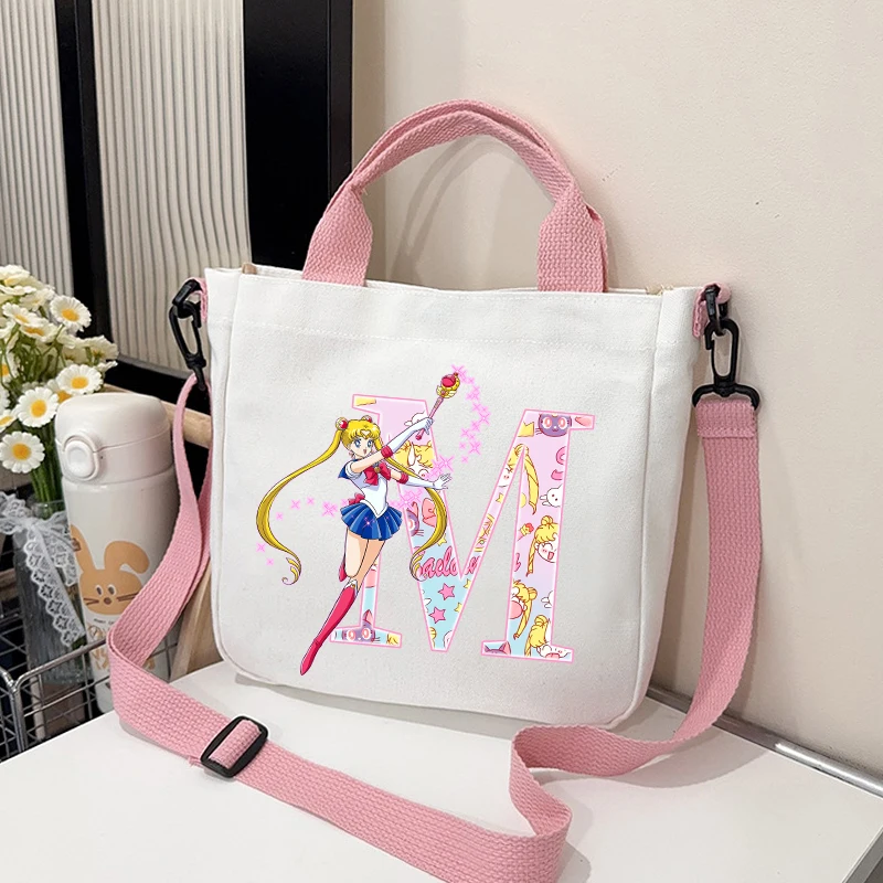 Chic Sailor Moon Crossbody Canvas Bag for Women - Cute Personalized Letter Handbag and Travel Pouch