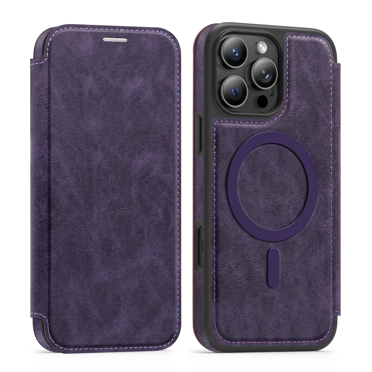 Magsafe Leather Wallet Case with Magnetic Wireless Charging and Credit Card Holder