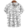 Men's Short Sleeve Shirt Fashion Cartoon Line Cat Pattern Print Top Women's Casual Button Shirt Top 2