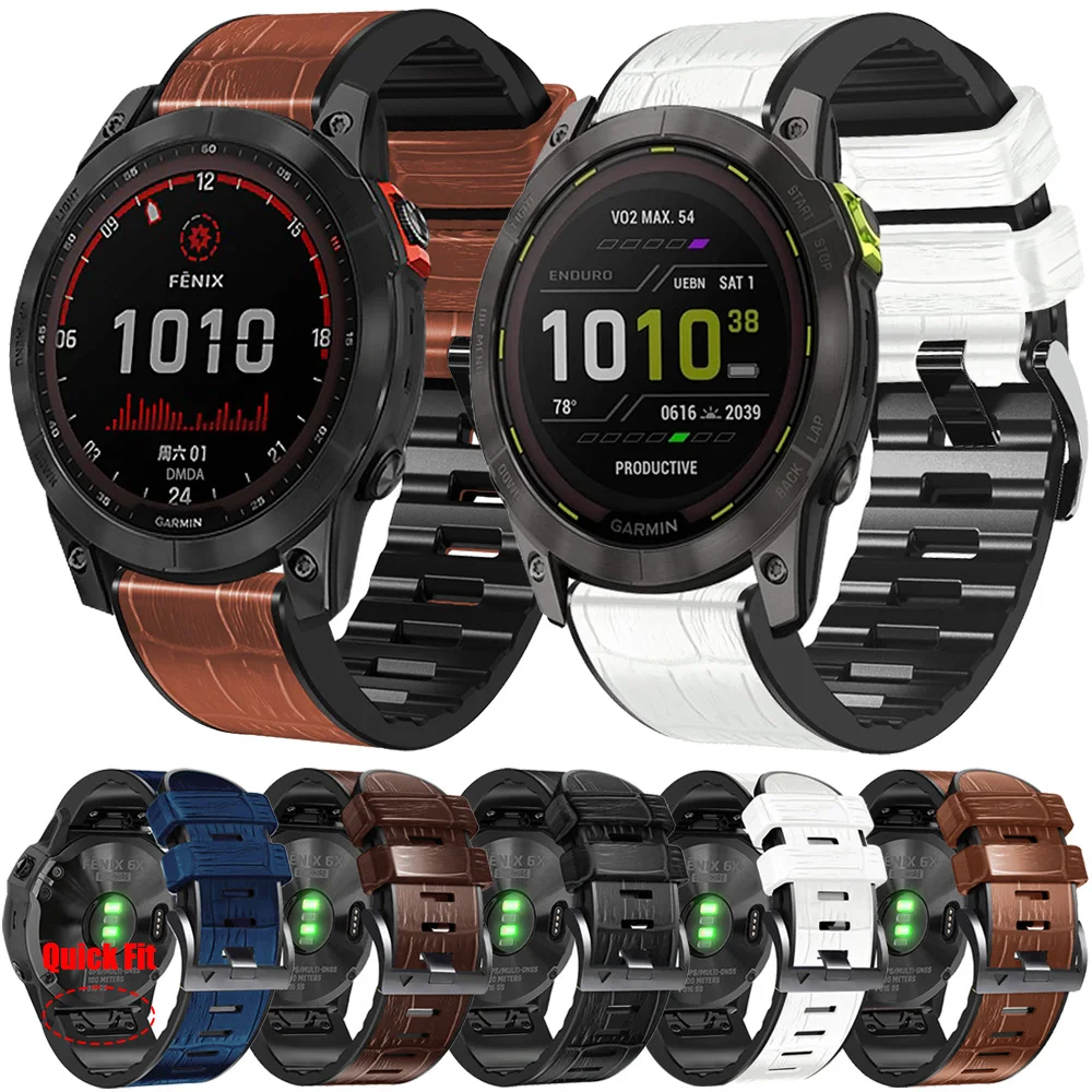 

26 22mm Quick Fit Leather Silicone Band For Garmin Fenix 7 7X 6 6X Pro 5 5X Plus/Enduro 2/Epix/instinct 2 955 945 Strap Bracelet