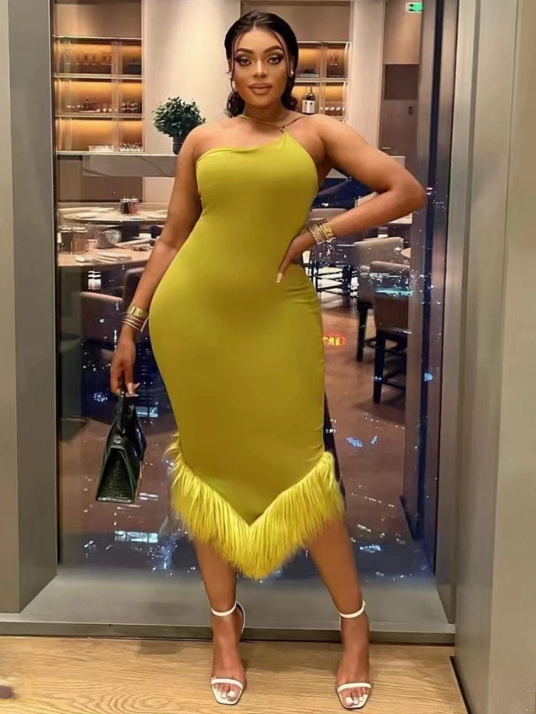 Suspender Dresses for Women Asymmetrical Collar Feathers Stitching Package  Hip Party Club Prom Casual Chic Sexy Trendy Vestidos - AliExpress 200000345