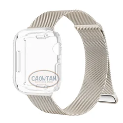 Premium Milanese Loop Case & Band with TPU Screen Protector for Apple Watch Series - Sleek & Durable Design (Starlight clear)