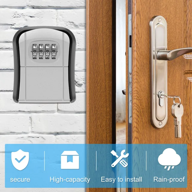 Key Safe Box for Outside Wall Mounted Combination Key Storage Box Resettable Code 4 Digit Combination Lock Key Organizer Holds 2