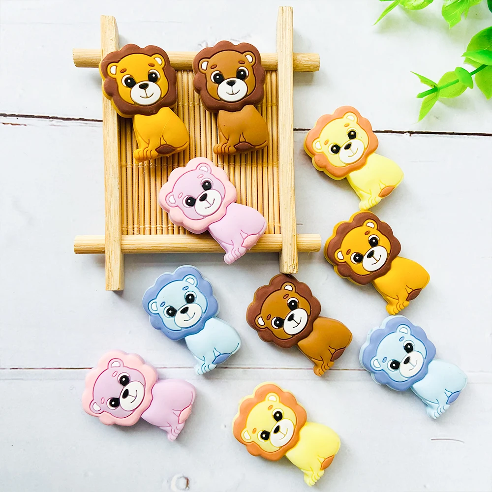 10pc Silicone Teether Beads Lion Baby Toy DIY Pacifier Chain Necklaces Pendant Bite Chew Bite Chew Rodent For Teething Kids Toys best Baby Teething Items