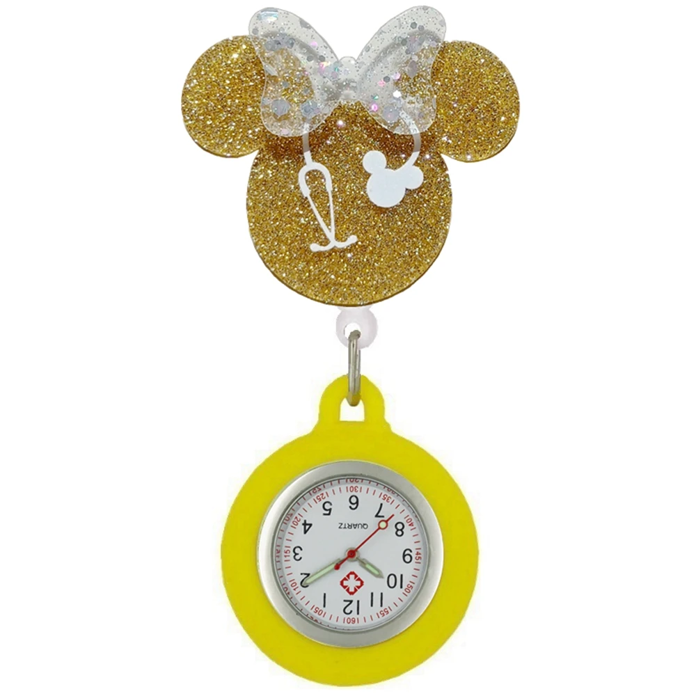 Cartoon Shiny PVC Stethoscope Bowknot Pattern Nurse Doctor Retractable Pocket Watches Hospital Medical Clips Gift Clocks