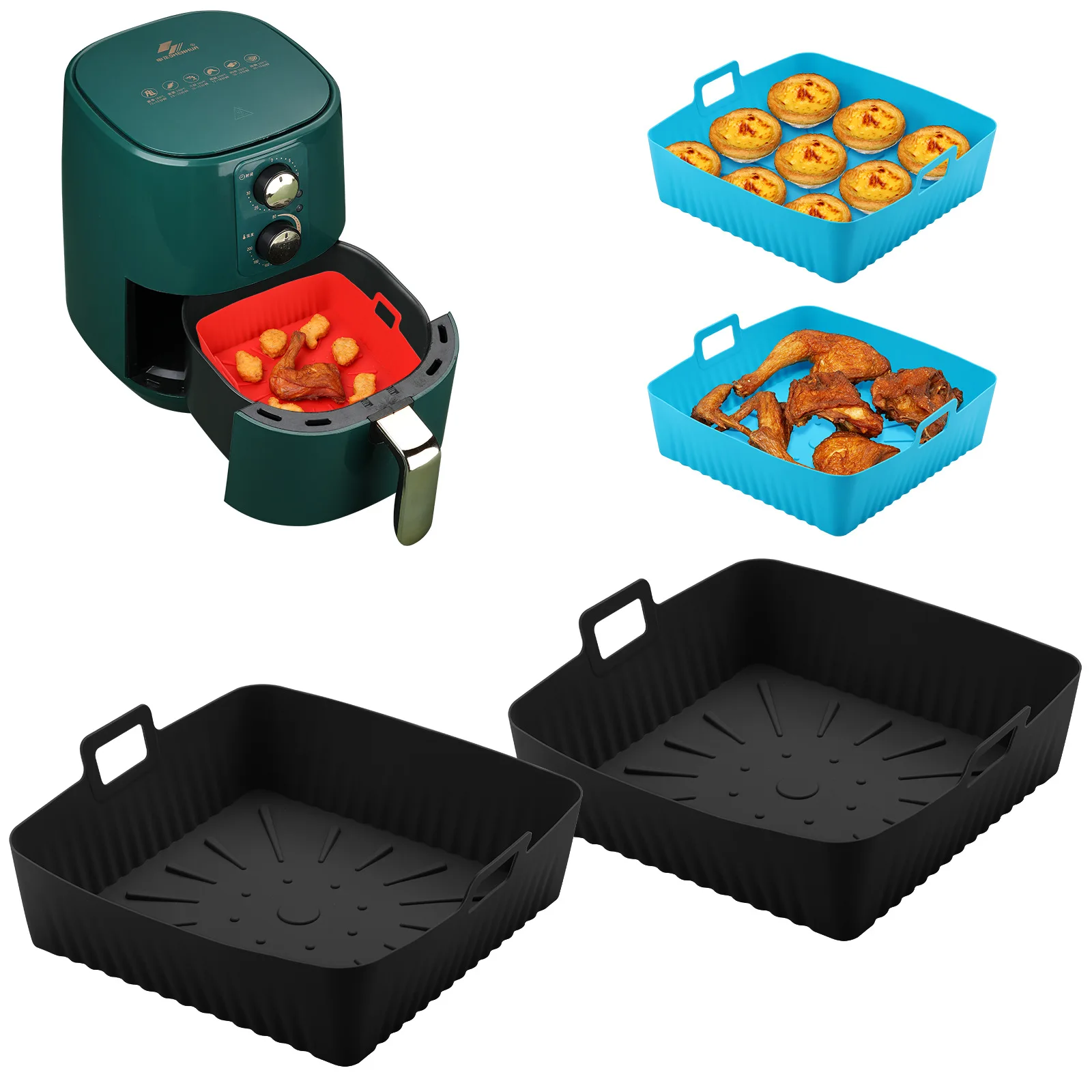 9inch Silicone Air Fryer Basket For Cosori/Ninja 6-8QT Oven-Safe Square Reusable Tray Dishwasher-Friendly Oil-Free air fryer accessories,air fryer silicone tray,air fryer basket