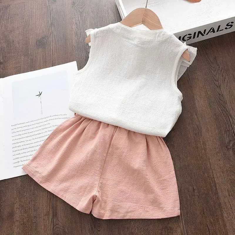 Bear Leader Kid Baby Girls Feather Clothes Sets Summer Sleeveless Tops Bandage Shorts Fashion Lovely Clothing 2-7 Years Girls Clothing Set