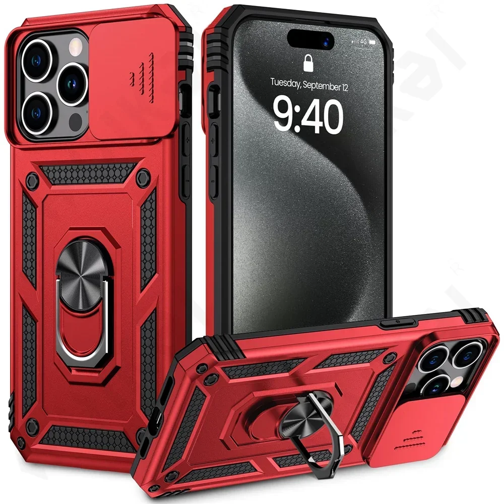 Rugged Kickstand Case with Slide Camera Protection and Drop Shockproof Design