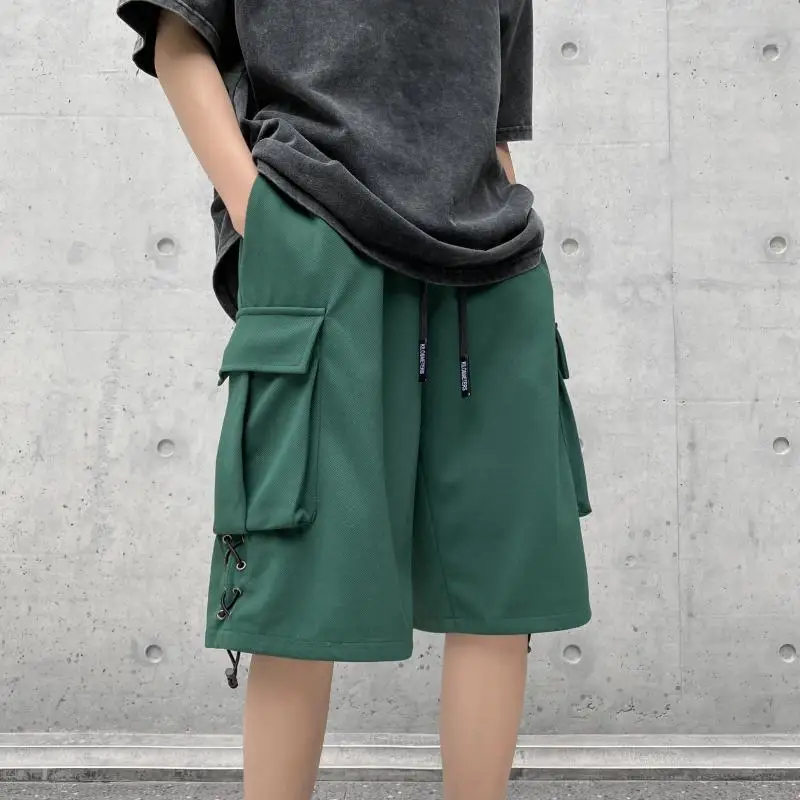 

American Style Heavyweight Men Summer High Street Street Leisure Loose Solid Color Large Size Pocket Youth Comfortable Shorts