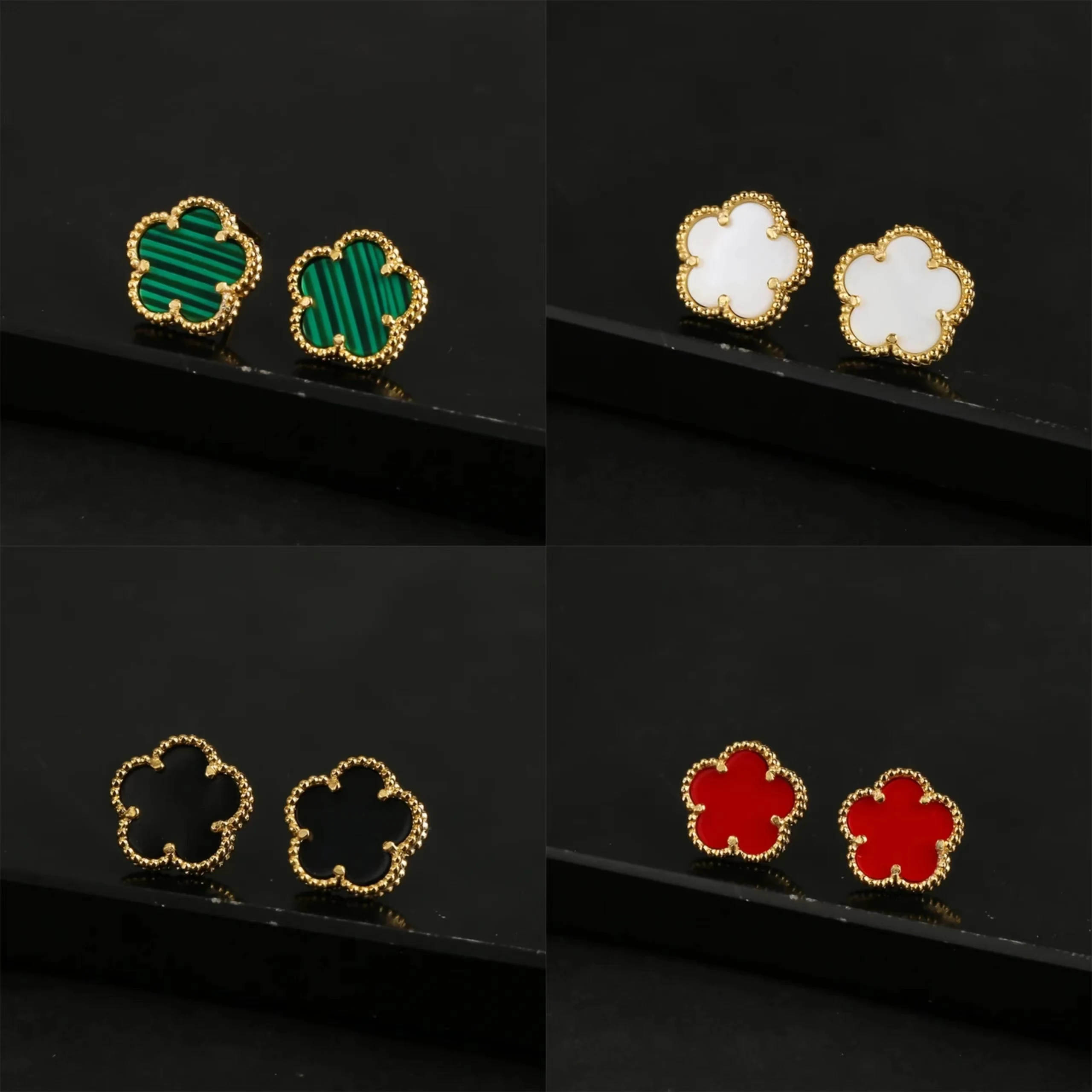 

925Silver Stud Earrings Four Leaf Clover Simple Ear Piercing Jewelry Lucky Flower EarStuds clip Earring for Woman Girl Teen Gift