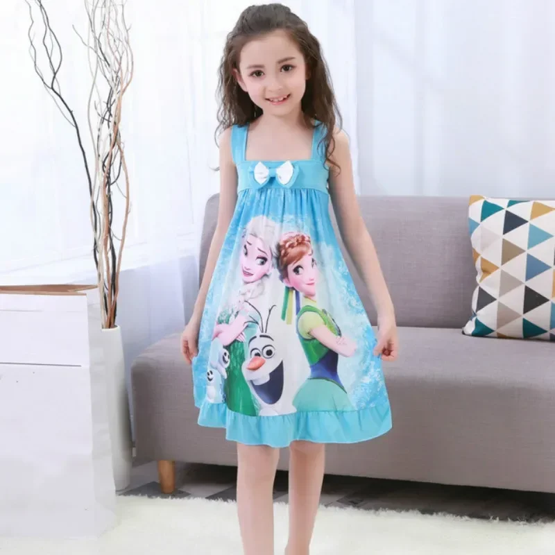 Frozen Anna Elsa Olaf Girls Dress Summer Cartoon Children Clothes Short Sleeve Pajamas Snow Queen Princess Dress Kids Sleepwear