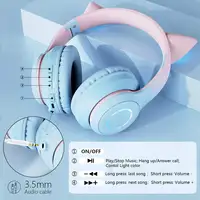 Gradient Cat ear wireless headphones with mic RGB Light Color Control Girls Kids 6