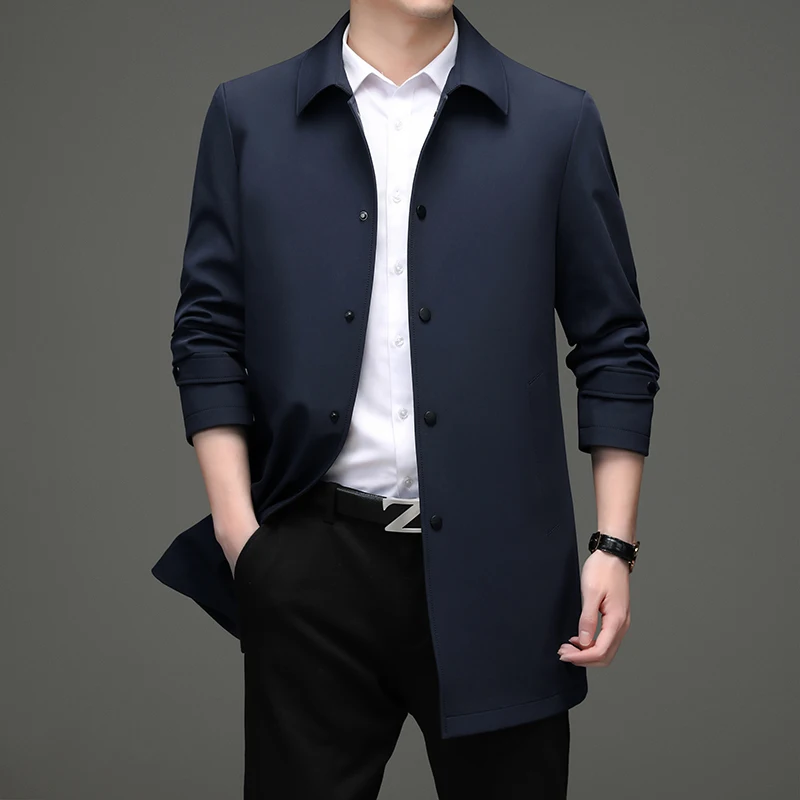 

Brand High Quality Mens Business Casual Fashion Trench Turn-Down Collar Slim Trench Coat Male Solid Trench Coats windbreaker