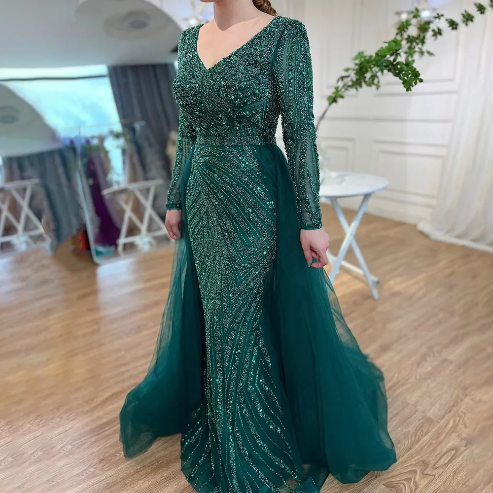 S7969c725ab1a486b89cfd13a526d6f8ar Dubai Mermaid Beaded Luxury Blue Muslim Evening Dresses Gowns with Detachable Skirt for Women Party Mallzona