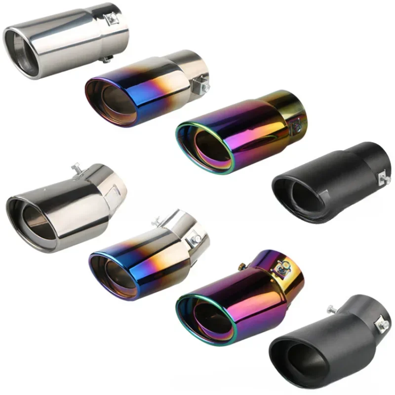 Exhaust Pipe Tip Tail Pipe Muffler Universal Car Exhaust Muffler Tip Round Stainless Steel Car Tail Rear Chrome Round Exhaust Pipe Tail Muffler Tip Pipe