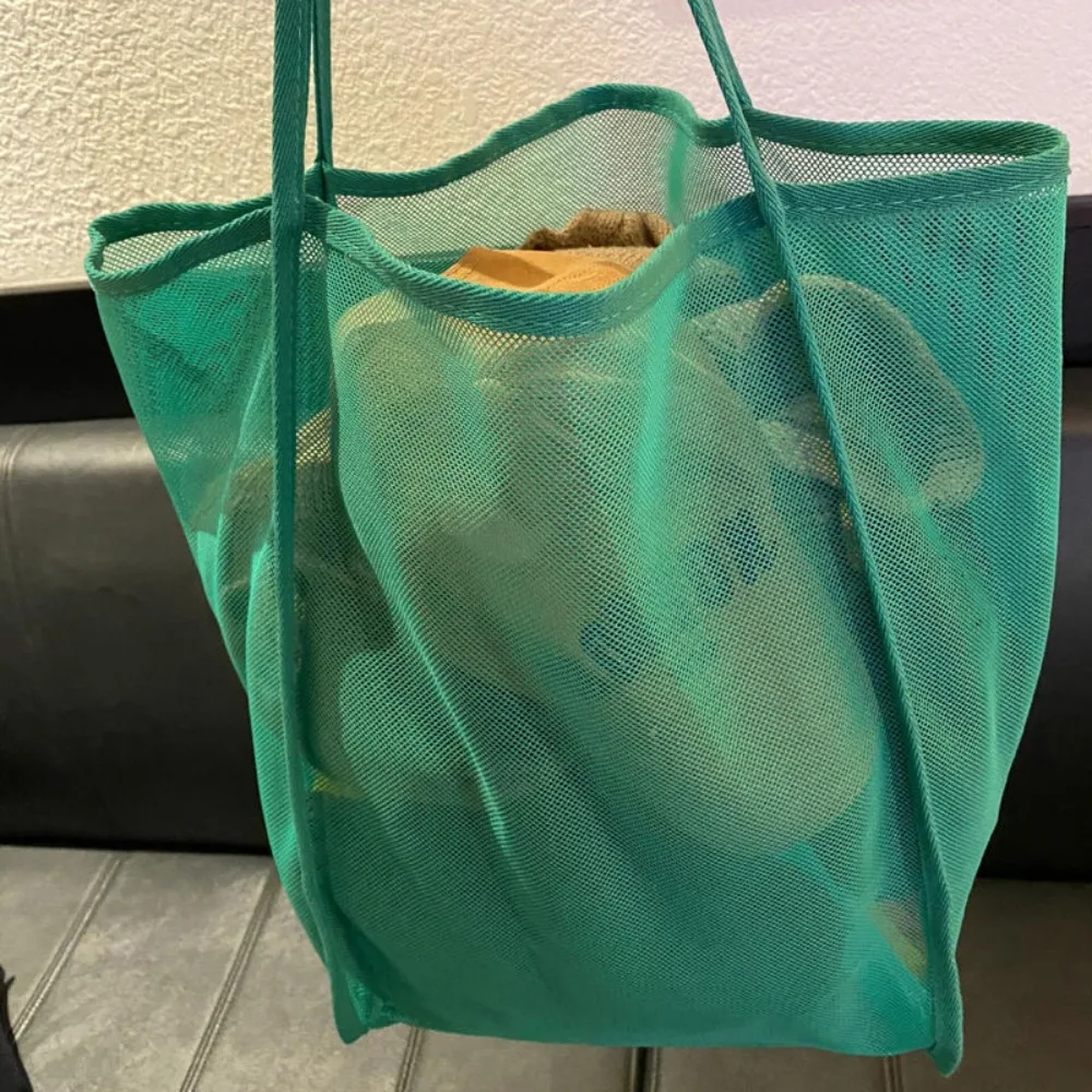 Portable INS Style Mesh Shoulder Bag Large Capacity Transparent Mesh Tote Bag Lightweight Handbag 7