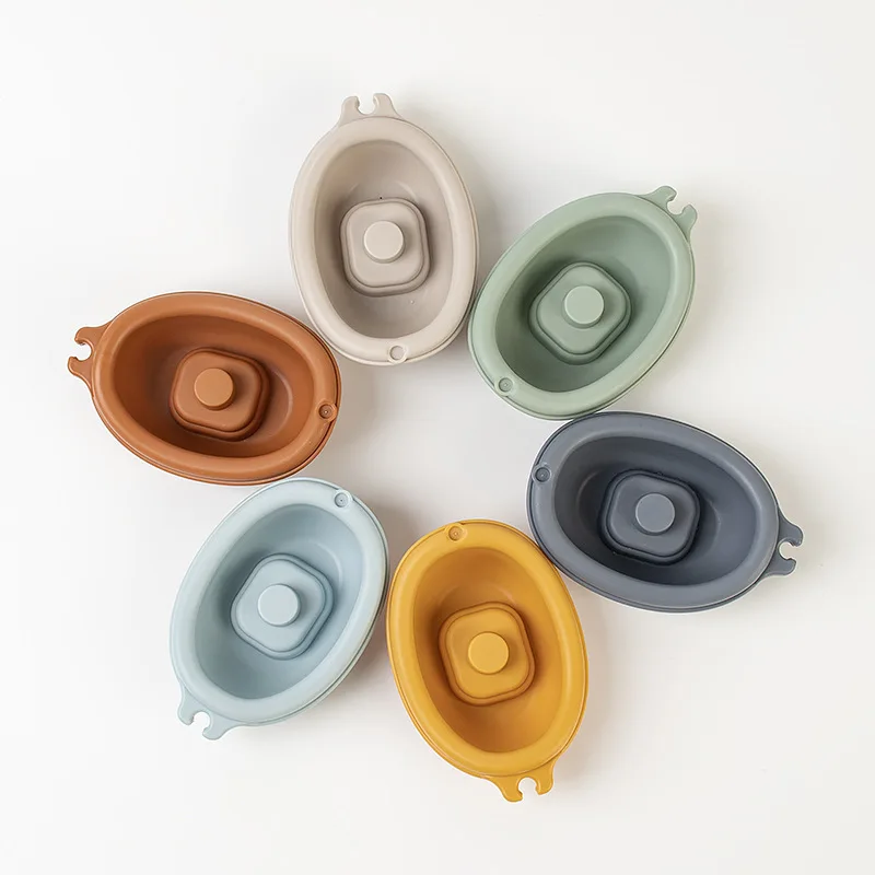 Stackable Animal Bath Boats Toys for Babies Toddlers Bathtub Water Play Bathing Sensory Floating Toys with Finger Puppets