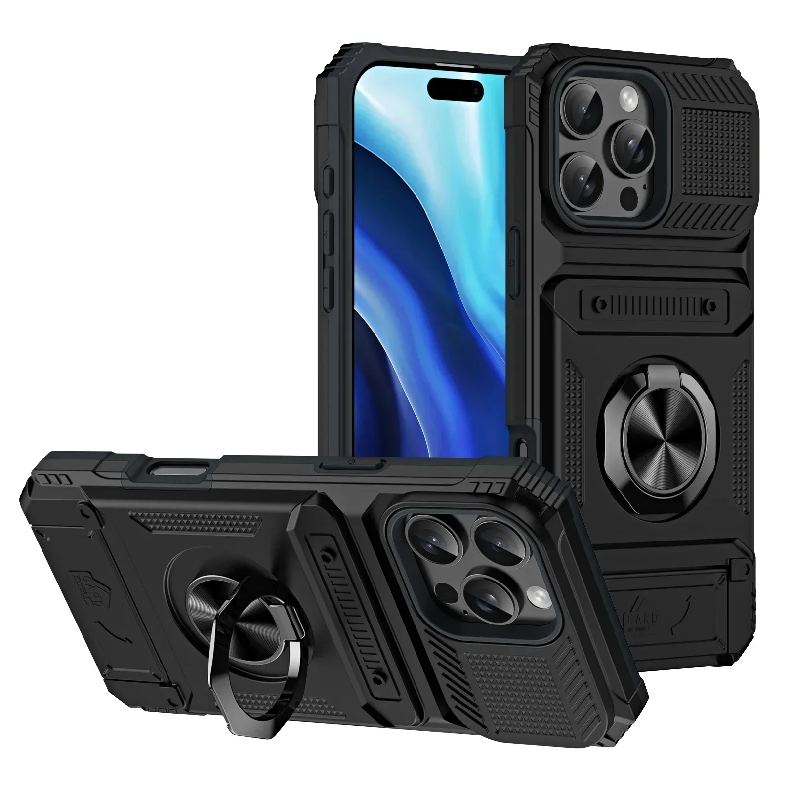 Premium Shockproof Wallet Case with Card Holder & Magnetic Rotating Kickstand