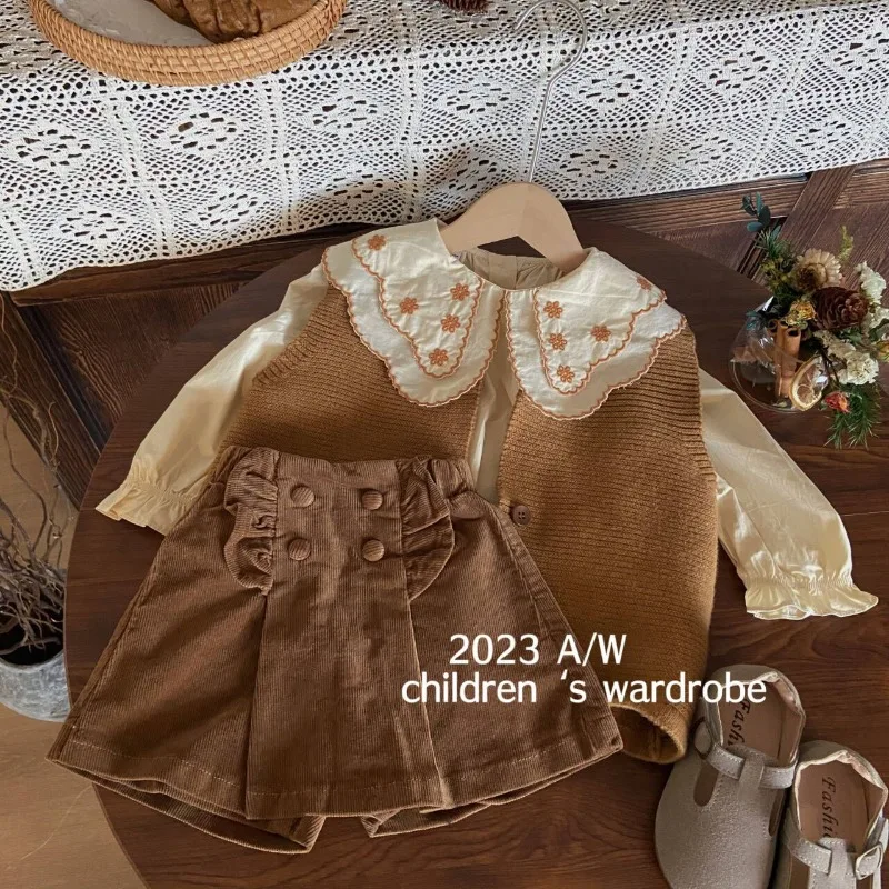 2023 Fall And Winter Kids Clothes Girls Baby Girls Knit Vest Shirt 