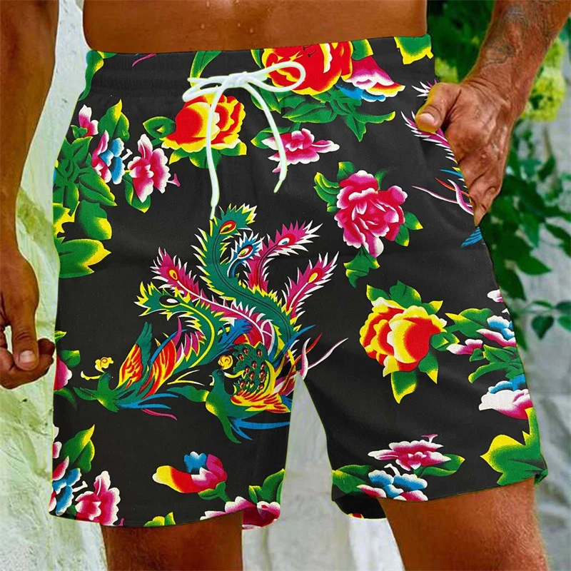 

Chinese Dongbei Flower 3D Printed Beach Shorts For Men Surfing Board Shorts Summer Vacation Short Pants Street Loose Swim Trunks