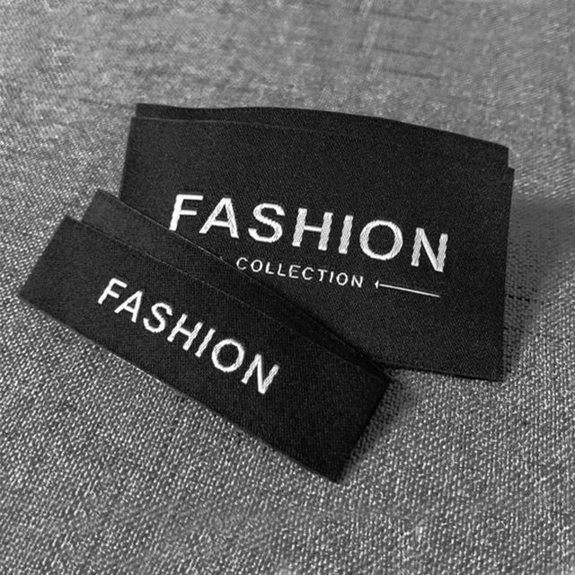 woven clothing labels for clothes, bags/women dress/toys scarfs brand name  labels,black background with gold logo,straight cut - AliExpress