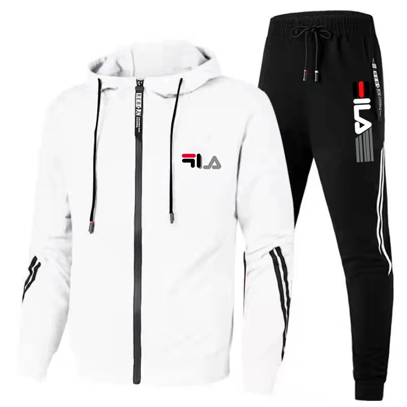 Men's Sportswear Suit Autumn Winter Warm Windproof Tracksuit Male Fashion Printed Zipper Hoodies + Drawstring Sweatpants Outfits new hoodie set fashion double zipper hoodie men s tracksuit sportswear pullover hoodies pants two piece set male jogging outfits