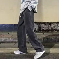 Jean ample pour hommes, Streetwear, Style coréen, mode, ample, droit, jambes larges, vêtements de marque, noir, bleu clair, nouvelle collection 2025 3