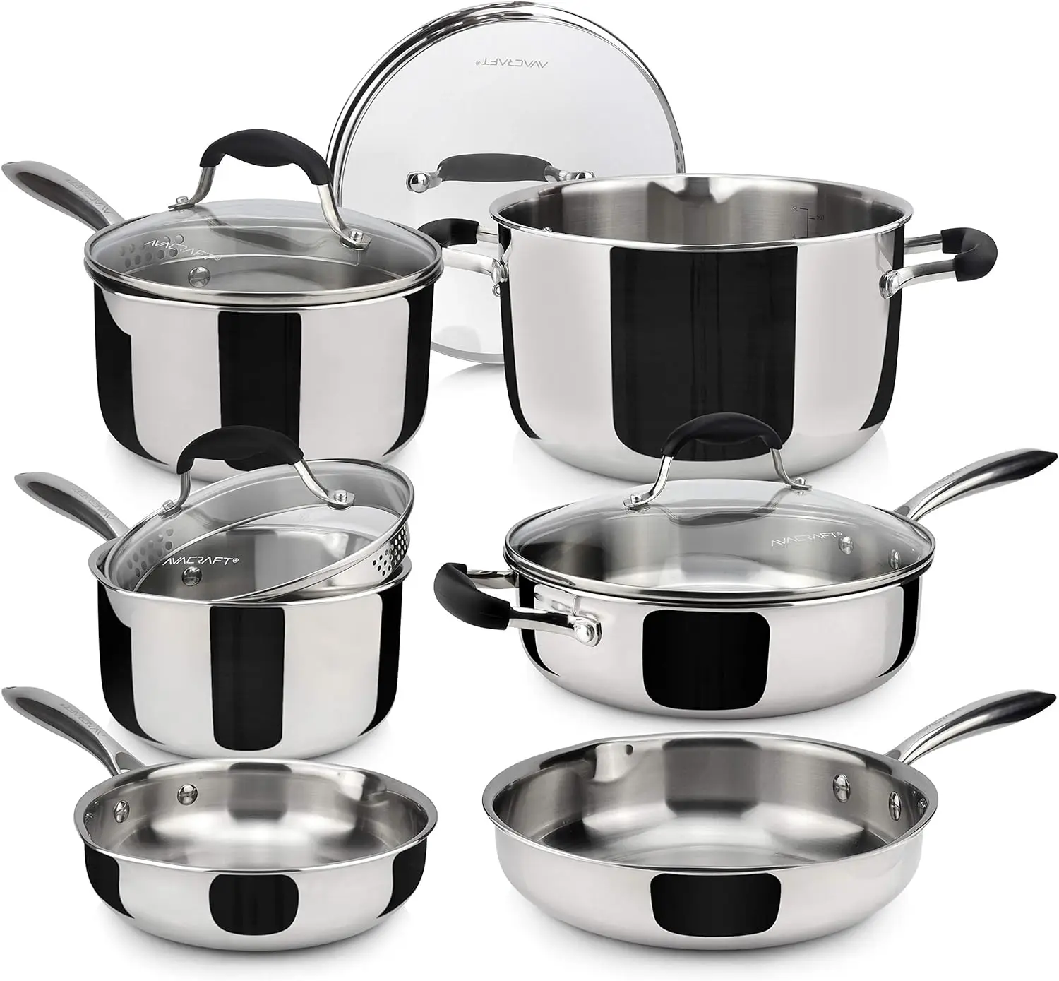 

Stainless Steel Cookware Set, Premium Pots and Pans Set, Kitchen Essentials for cooking, Multi-Ply Body Stainless Steel Pan Set,