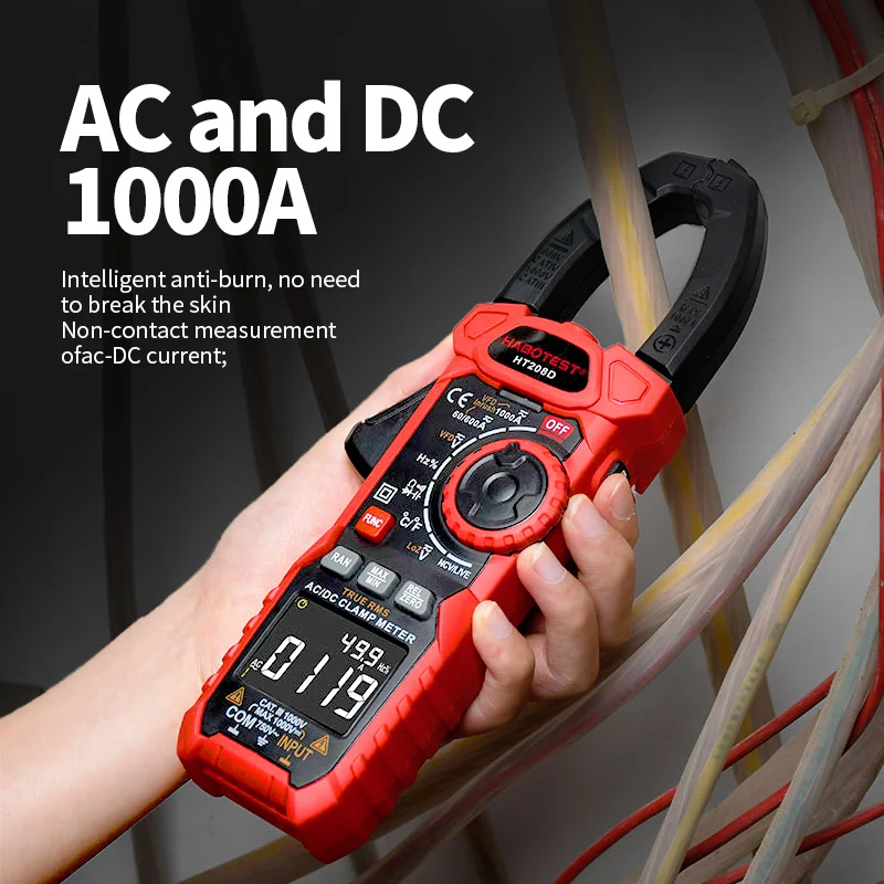 Digital Clamp Meter HT208 206 Pro 1000A 1000V AC DC Current Clamp True RMS Pliers Ammeter Voltmeter VFD REL Ohm Capacitor Tester