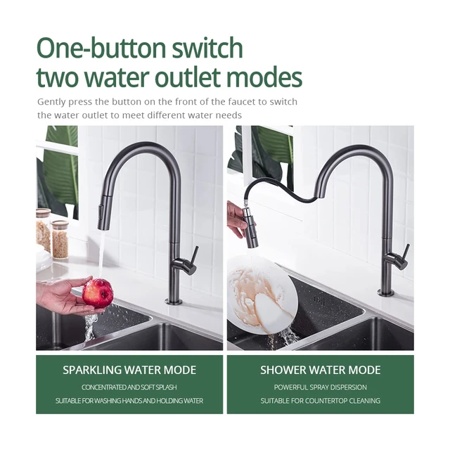 Gunmetal ก๊อกน้ําห้องครัว 360 องศาหมุนห้องครัว TAP ดึง Spout KITCHEN Mixer เดี่ยวร้อนและเย็นอ่างล้างจาน TAP 5