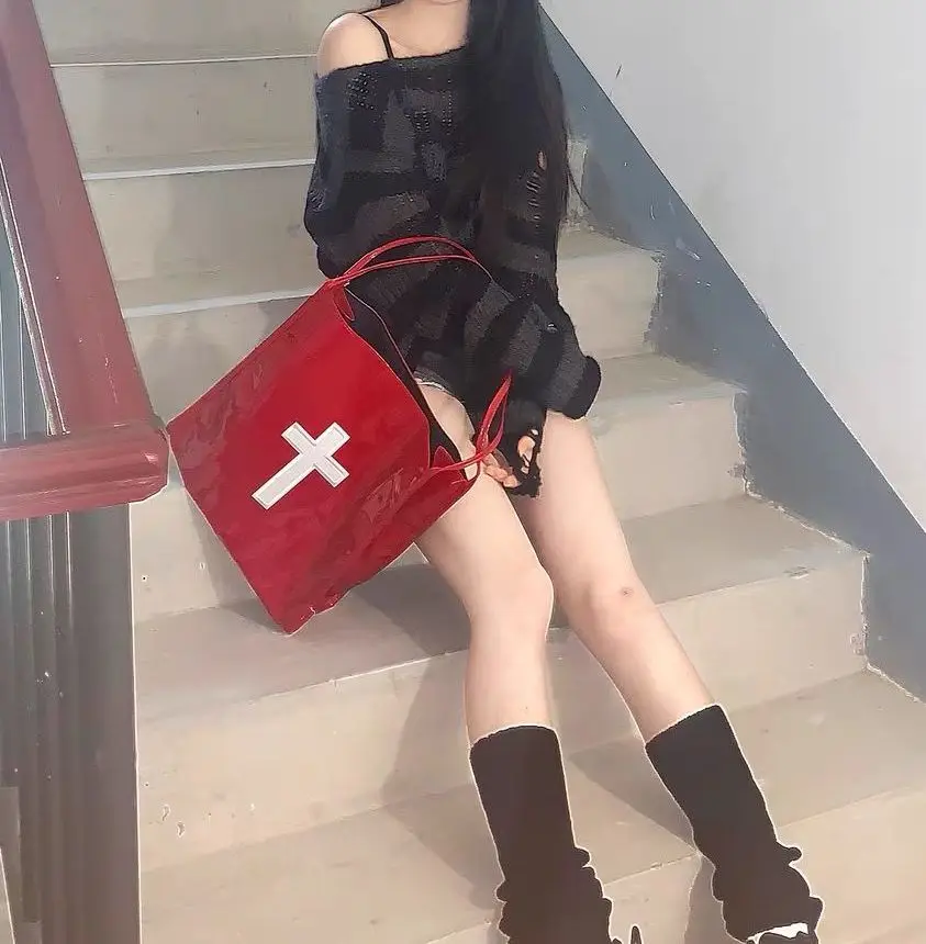 JIAERDI Retro Gothic Cross Y2k Handbag Women Hot Girls PU Leather Large Capacity Handbags Ladies Harajuku Vintage Shoulder Bags