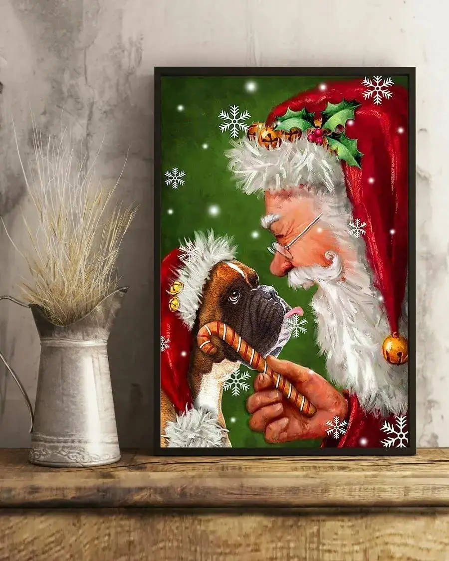 

Boxer and Santa Claus Christmas Xmas Gift Dog Poster Vintage Metal Tin Sign Decor Gifts for Girls Living Roomall