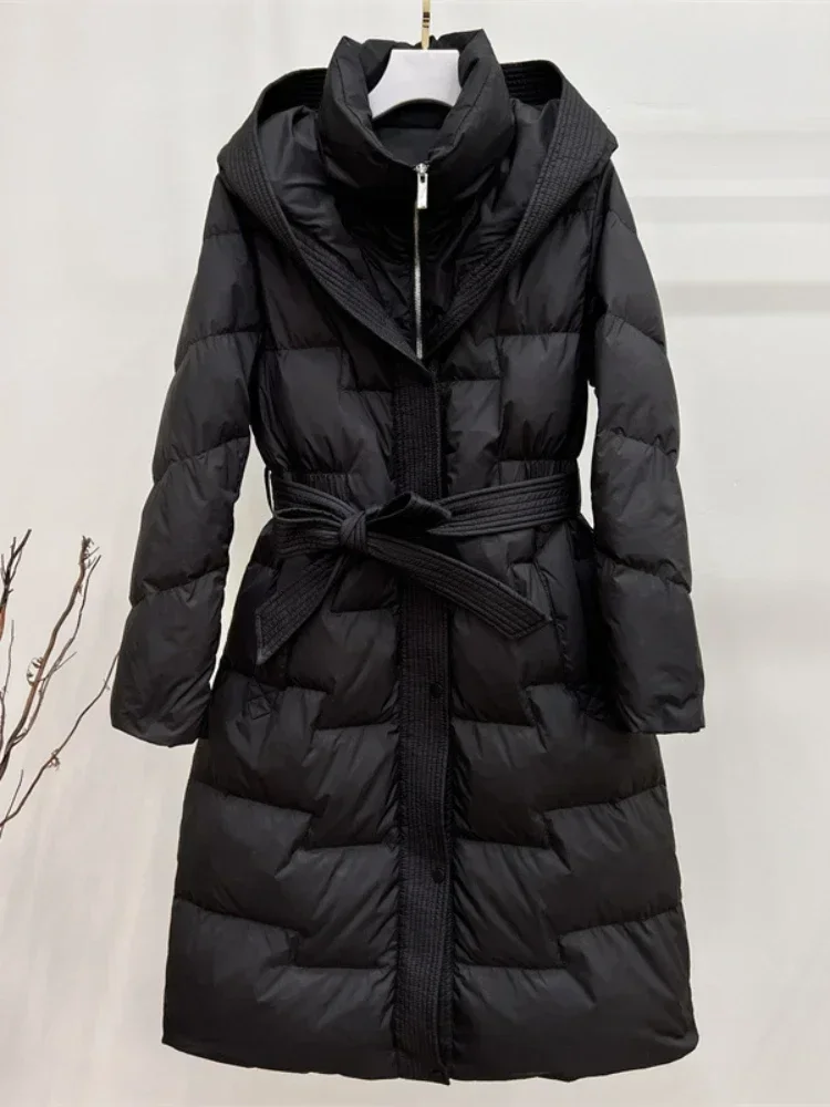 Women\'s Winter Jacket Hooded Long Down Jacket for Women Slim Fashionable Comfortable Versatile Waistband Parka Woman Clothing